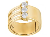 Moissanite 14k Yellow Gold Over Silver 3 Stone Design Ring 0.69ctw DEW.