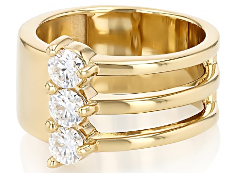 Moissanite 14k Yellow Gold Over Silver 3 Stone Design Ring