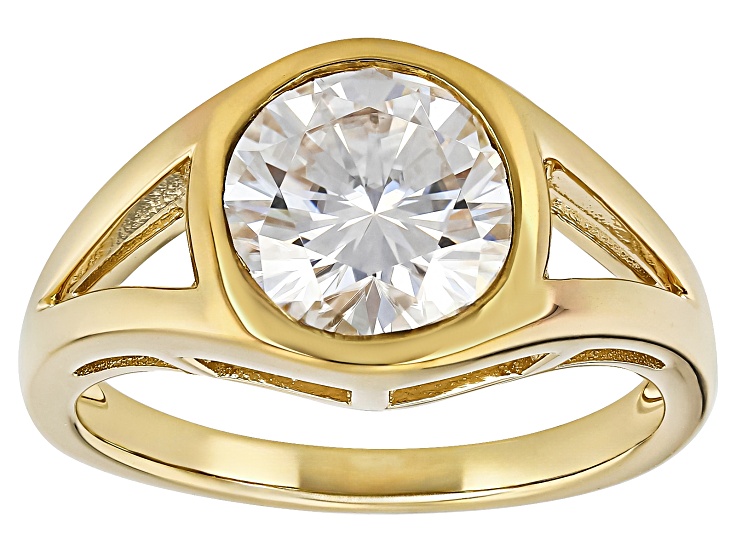 Moissanite 14k Yellow Gold Over Silver Solitaire Ring 2.20ct DEW.