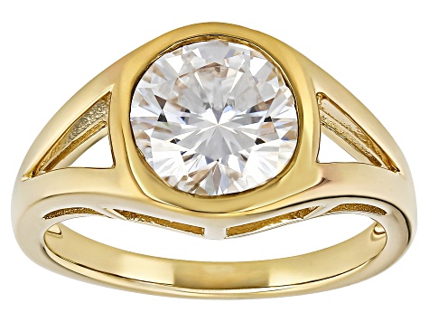 Moissanite 14k Yellow Gold Over Silver Solitaire Ring 2.20ct DEW.