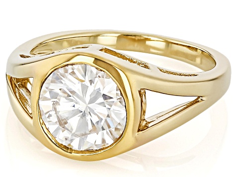 Moissanite 14k Yellow Gold Over Silver Solitaire Ring 2.20ct DEW.