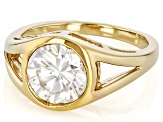 Moissanite 14k Yellow Gold Over Silver Solitaire Ring 2.20ct DEW.