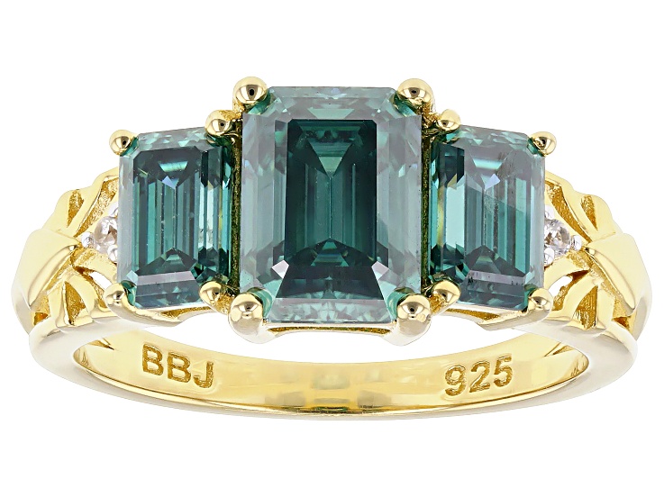 Green And Colorless Moissanite 14k Yellow Gold Over Silver 3
