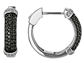 Black And Colorless Moissanite Platineve Hoop Earrings 1.04ctw DEW.