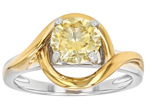 Yellow Moissanite Platineve And 14k Yellow Gold Over Platineve Solitaire Ring 1.20ct DEW