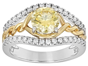 Yellow And Colorless Moissanite Platineve And 14k Yellow Gold Over Platineve Ring 1.56ctw DEW
