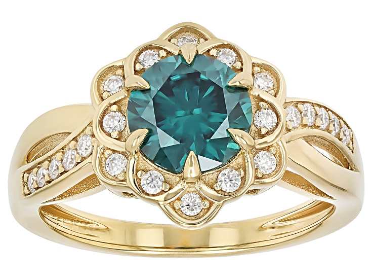 Green And Colorless Moissanite 14k Yellow Gold Over Silver