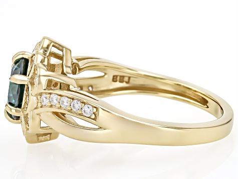 Green And Colorless Moissanite 14k Yellow Gold Over Silver