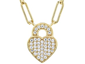 Moissanite 14K Yellow Gold Over Sterling Silver Heart And Paperclip Necklace 0.43ctw DEW