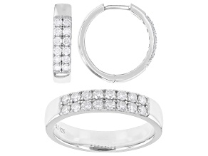 Moissanite Platineve Hoop Earrings and Band Ring Set 1.20ctw DEW.