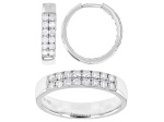 Moissanite Platineve Hoop Earrings and Band Ring Set 1.20ctw DEW.