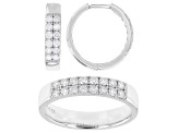 Moissanite Platineve Hoop Earrings and Band Ring Set 1.20ctw DEW.