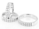 Moissanite Platineve Hoop Earrings and Band Ring Set 1.20ctw DEW.