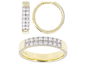 Moissanite 14k Yellow Gold Over Silver Hoop Earrings and Band Ring Set 1.20ctw DEW.