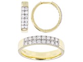 Moissanite 14k Yellow Gold Over Silver Hoop Earrings and Band Ring Set 1.20ctw DEW.