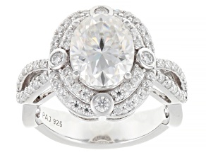 Moissanite Platineve Halo Design Ring 3.78ctw DEW.