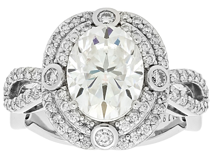 Moissanite Platineve Halo Design Ring 3.78ctw DEW. - MFJ608