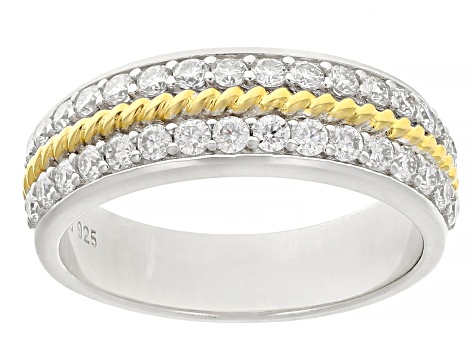 Moissanite Platineve And 14K Yellow Gold Over Platineve Band Ring .64ctw DEW.