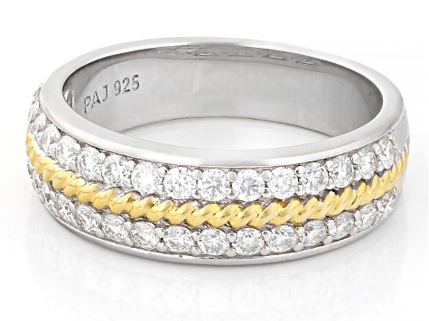 Moissanite Platineve And 14K Yellow Gold Over Platineve Band Ring .64ctw DEW.
