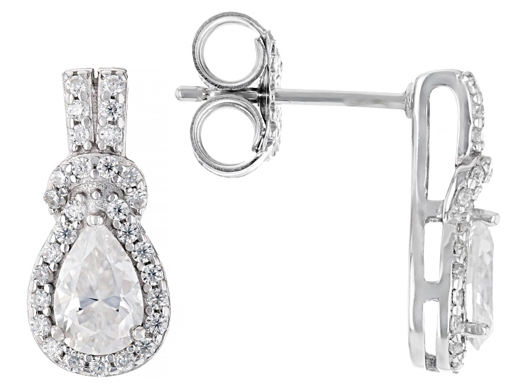 Moissanite Platineve Halo Earrings 1.44ctw DEW.