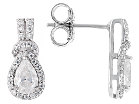 Moissanite Platineve Halo Earrings 1.44ctw DEW.