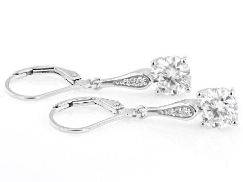 Moissanite Platineve Dangle Earrings 2.48ctw DEW.