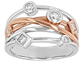 Moissanite Platineve And 14k Rose Gold Over Platineve Scattered Deign Ring .42ctw DEW