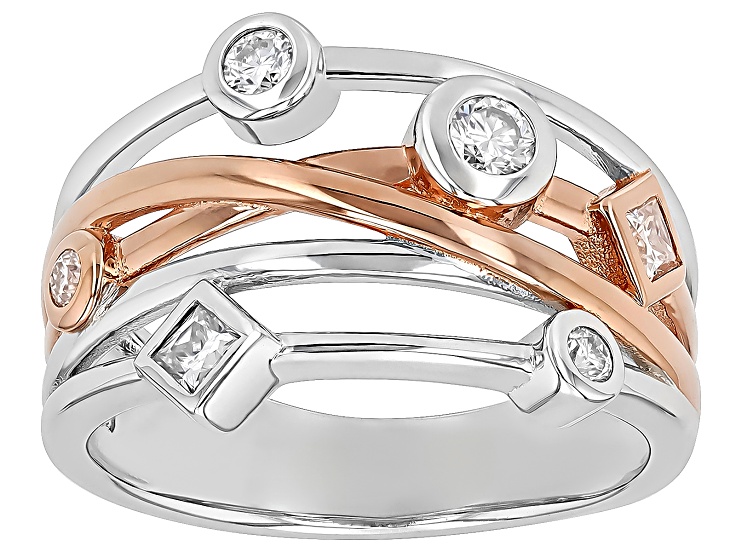 Moissanite Platineve And 14k Rose Gold Over Platineve Scattered Deign Ring.42ctw DEW