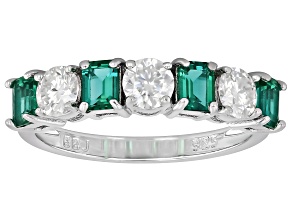 Moissanite And Lab Created Emerald Band Ring .69ctw DEW