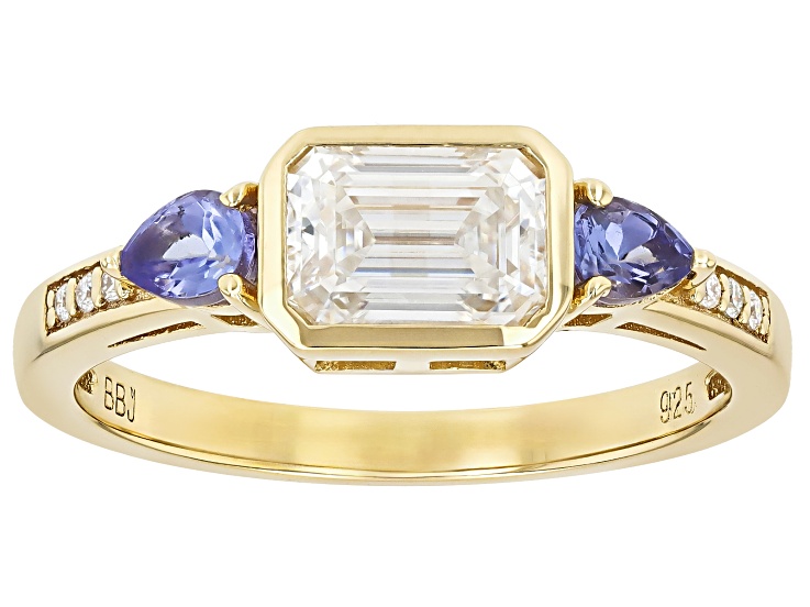 Moissanite And Tanzanite 14k Yellow Gold Over Sterling