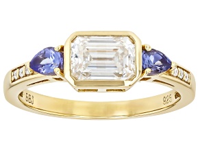 Moissanite And Tanzanite 14k Yellow Gold Over Sterling Silver Ring 1.07ctw DEW