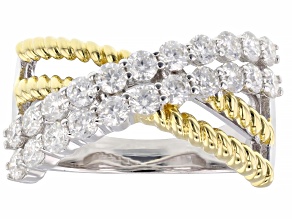 Moissanite Platineve And 14k Yellow Gold Over Silver Crossover Ring 1.32ctw DEW.