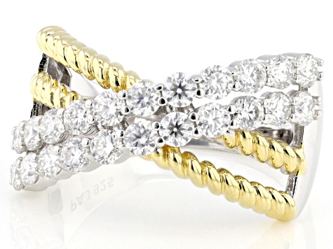 Moissanite Platineve And 14k Yellow Gold Over Silver Crossover Ring 1.32ctw DEW.