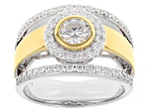 Moissanite Platineve And 14k Yellow Gold Over Silver Ring 1.60ctw DEW.