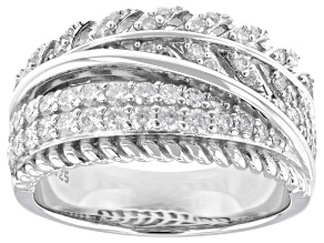 Moissanite Platineve Crossover Leaf Design Ring 0.82ctw DEW.