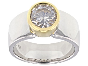Moissanite Platineve And 14k Yellow Gold Over Silver Solitaire Ring 1.90ct DEW.