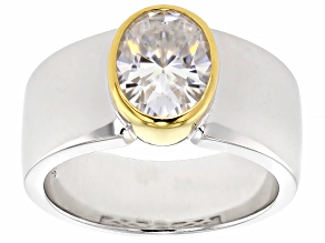 Moissanite Platineve And 14k Yellow Gold Over Platineve Solitaire Ring 2.10ct DEW.