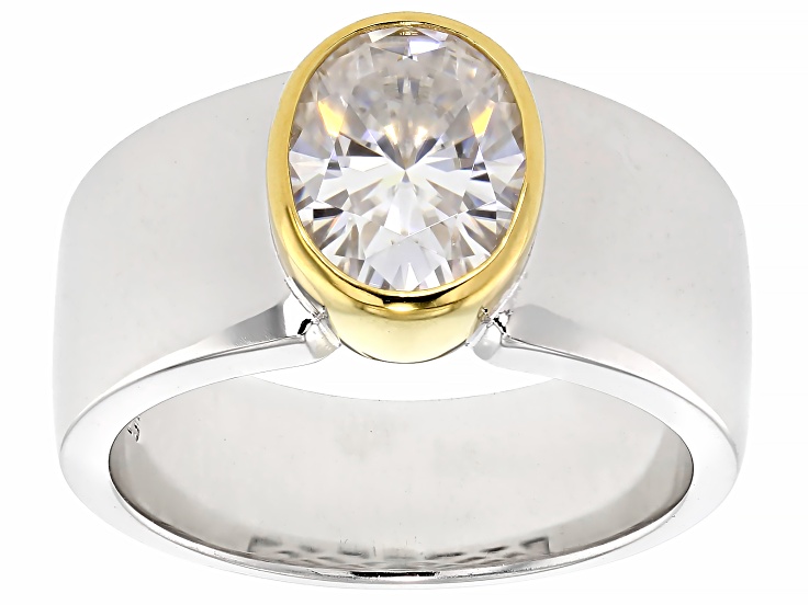 Moissanite Platineve And 14k Yellow Gold Over Platineve Solitaire Ring 2.10ct DEW.