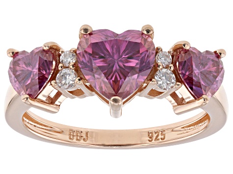 Pink And Colorless Moissanite 14k Rose Gold Over Silver Heart Ring 2.30ctw DEW