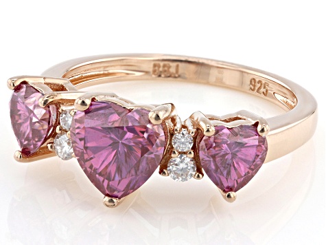 Pink And Colorless Moissanite 14k Rose Gold Over Silver Heart Ring 2.30ctw DEW