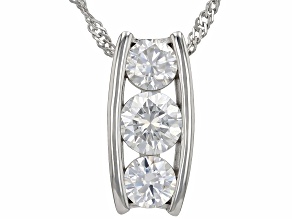 Moissanite Platineve Three Stone Pendant 1.80ctw DEW