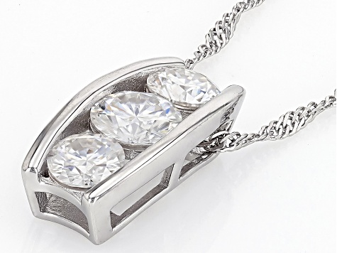 Moissanite Platineve Three Stone Pendant 1.80ctw DEW