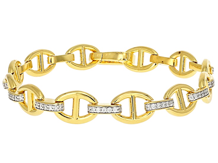 Moissanite 14k Yellow Gold Over Silver Mariner Link Bracelet 0.77