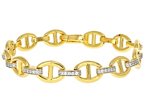 Moissanite 14k Yellow Gold Over Silver Mariner Link Bracelet 0.77ctw DEW.