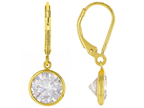 Moissanite 14k Yellow Gold Over Silver Solitaire Earrings 3.80ctw DEW.