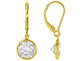 Moissanite 14k Yellow Gold Over Silver Solitaire Earrings 3.80ctw DEW.