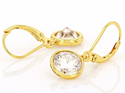 Moissanite 14k Yellow Gold Over Silver Solitaire Earrings 3.80ctw DEW.