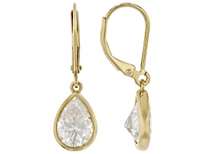 Pear Shape Moissanite 14k Yellow Gold Over Silver Solitaire Earrings 4.20ctw DEW.