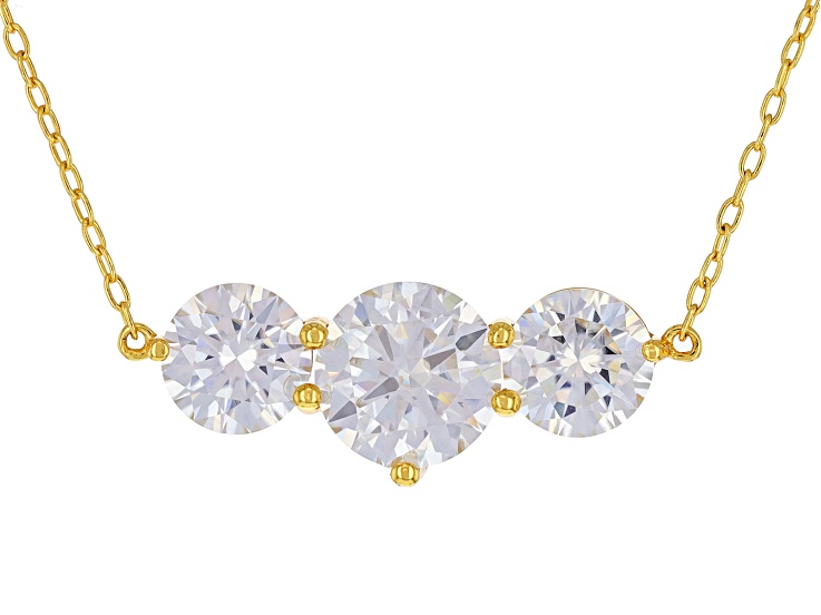 Moissanite 14k Yellow Gold Over Silver 3 Stone Necklace 3.90