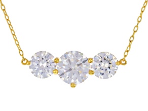 Moissanite 14k Yellow Gold Over Silver 3 Stone Necklace 3.90ctw DEW.
